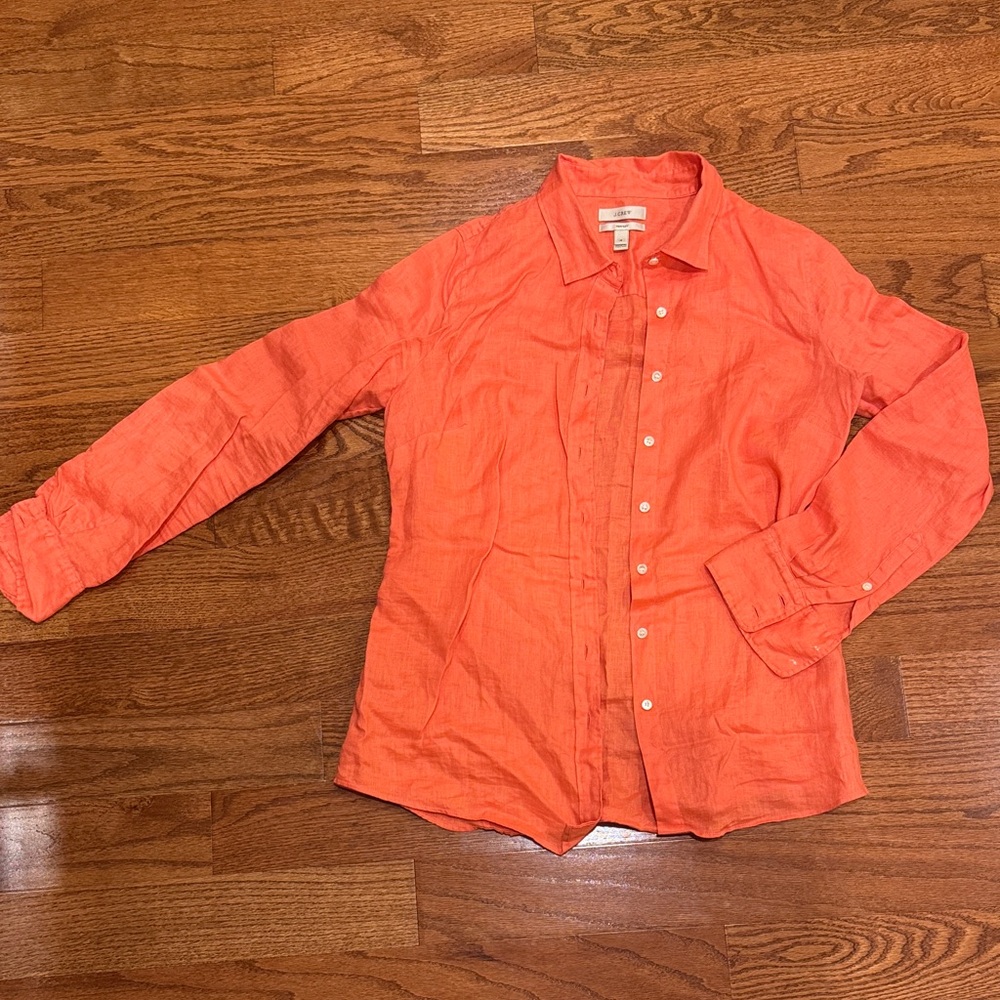 J. Crew Linen Coral Button Down Shirt Size 4 Perfect Fit